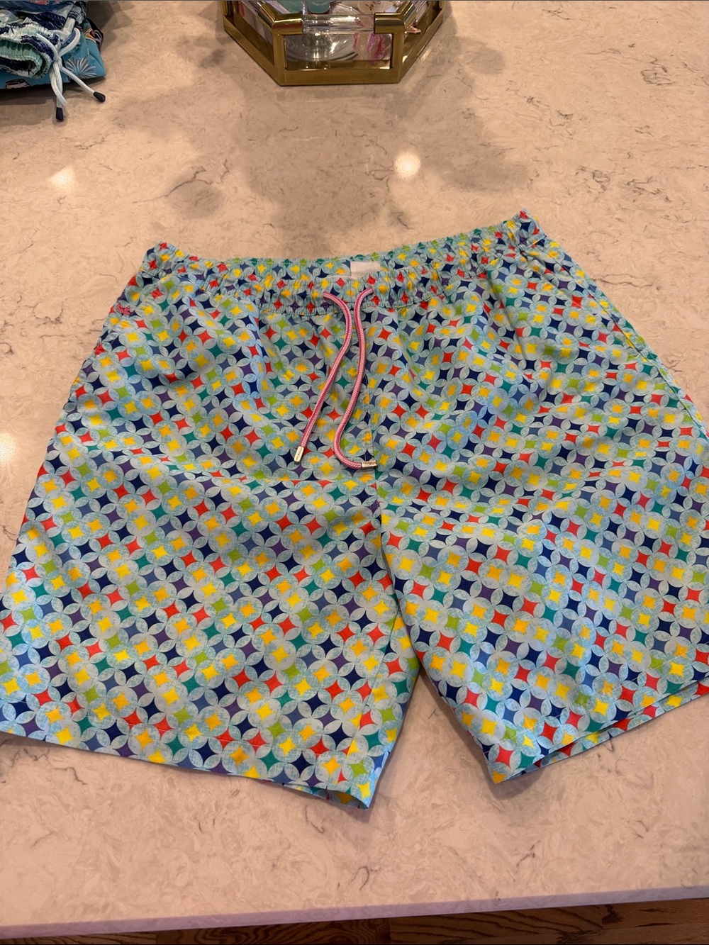 Peter Millar Multicolor Geometric Swim Trunks